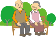 高齢の夫婦が寄り添う画像