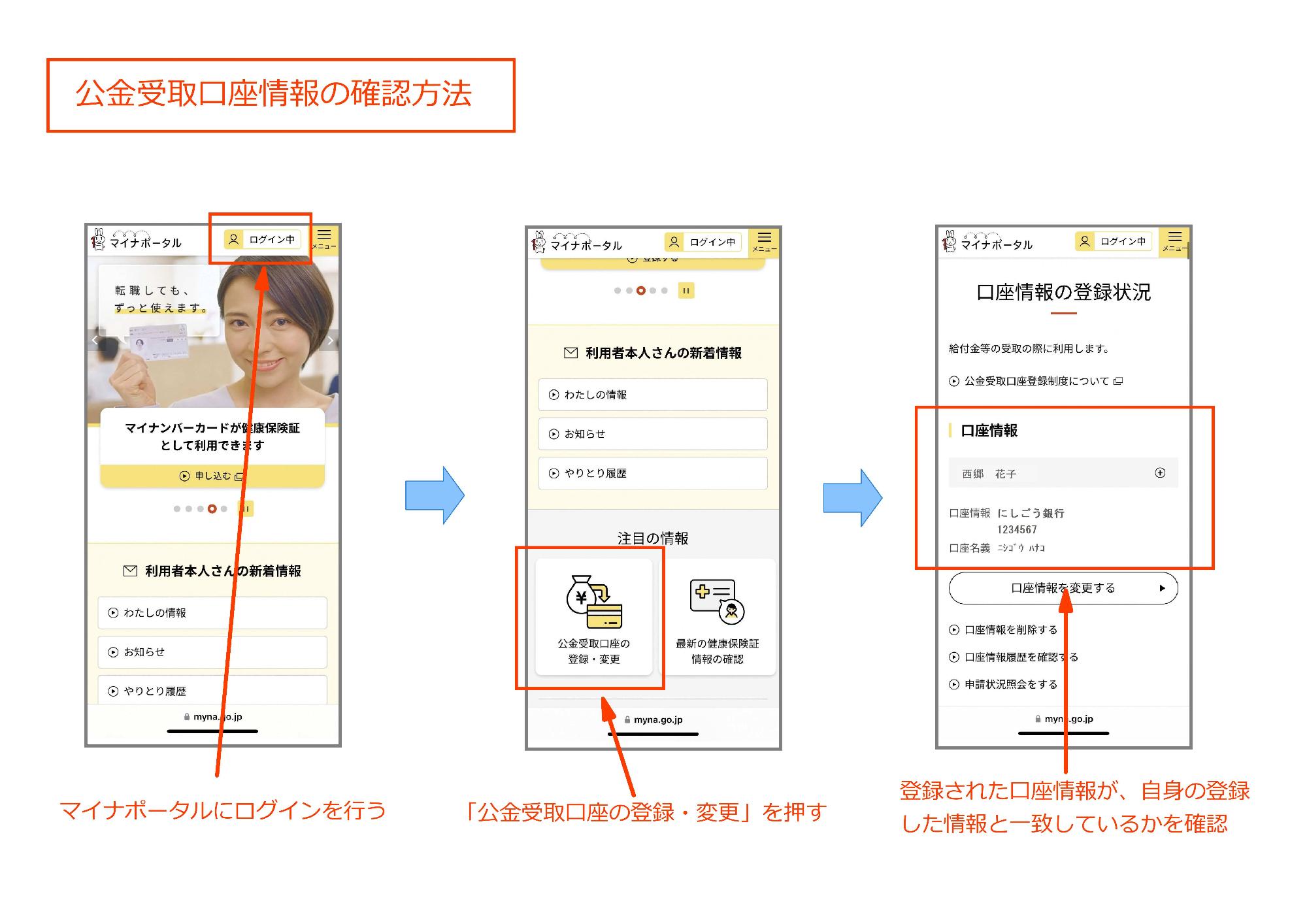 公金受取口座情報の確認方法