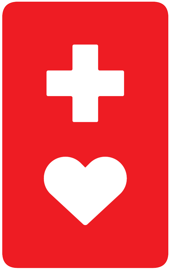 赤色に十字とハートの白抜きのマークがあるヘルプカード